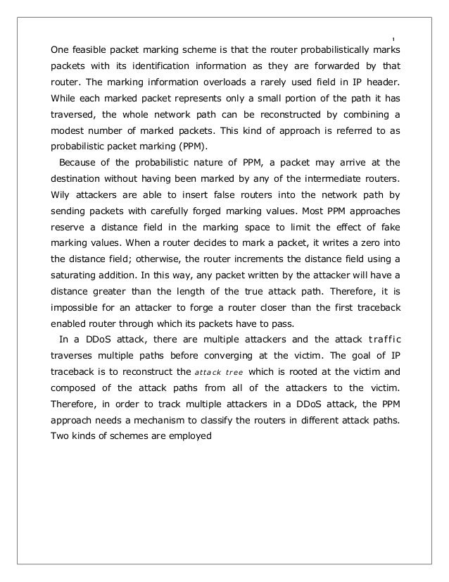 probabilistic packet marking for large scale ip trace back